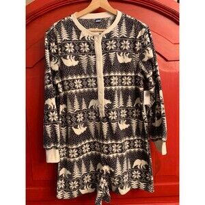 NWT Old Navy Size Medium Fleece One Piece Jumper Shorts Pajamas Pj's Nordic NEW